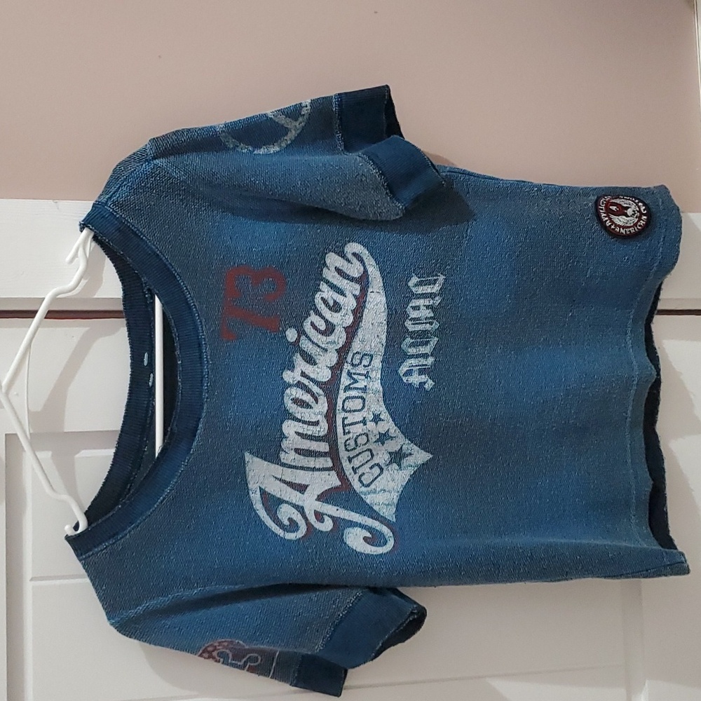 Affliction American Customs Knit Top Short Sleeve Shirt Women's XL